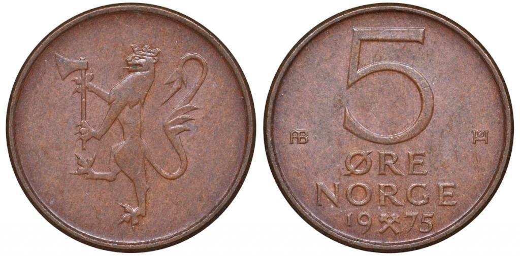 Норвегия 5 эре 1975 37-134