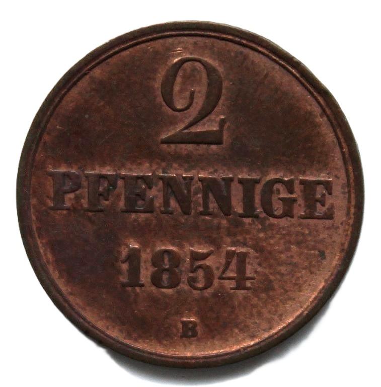 ГАННОВЕР 2 пфеннига 1854 (KM#217) ГЕОРГ V