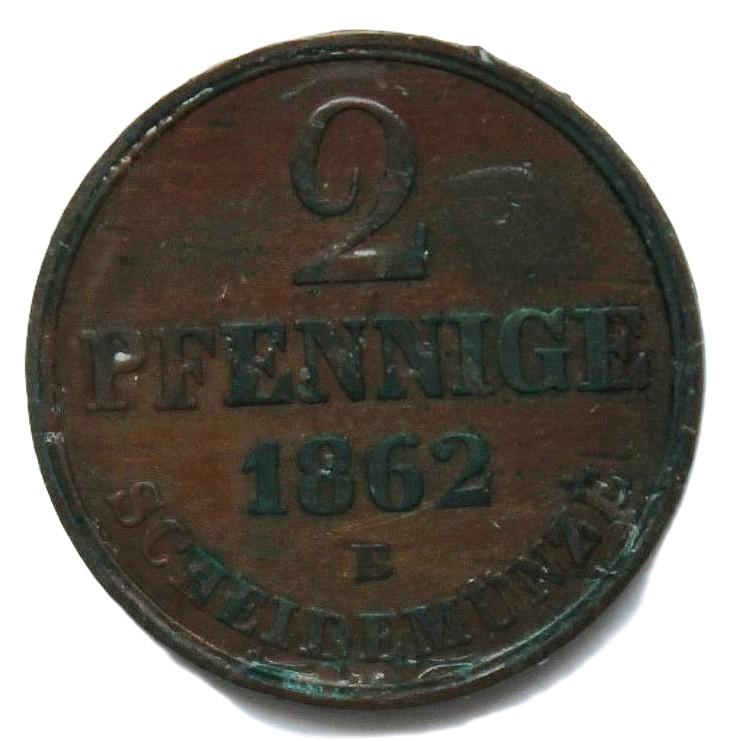 ГАННОВЕР 2 пфеннига 1862 (KM#234) ГЕОРГ V
