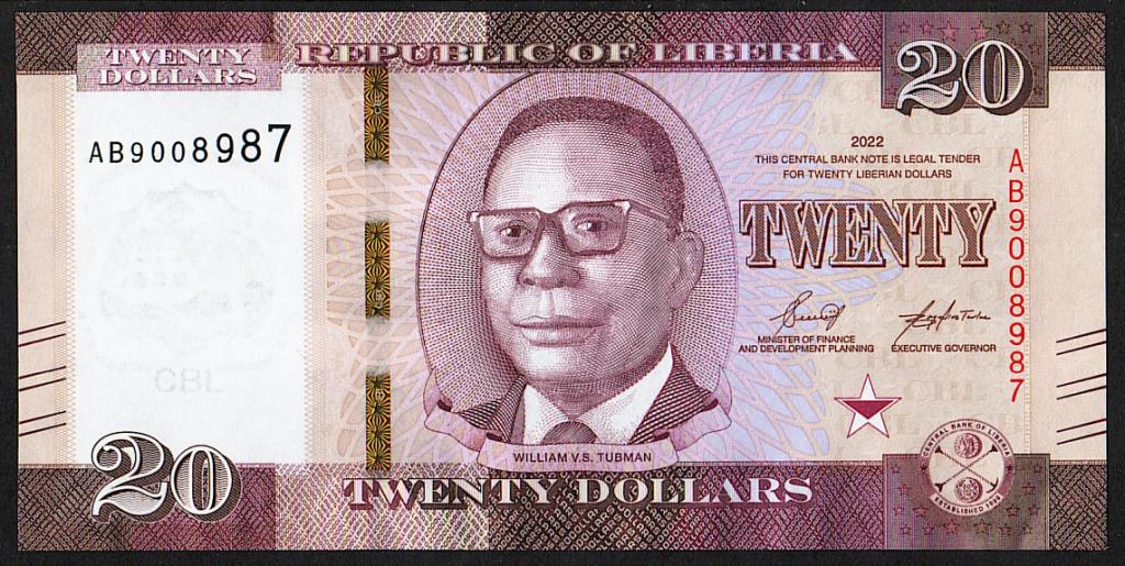 Либерия. 20 долларов 2022 г. UNC. ПРЕСС.  В1-4391