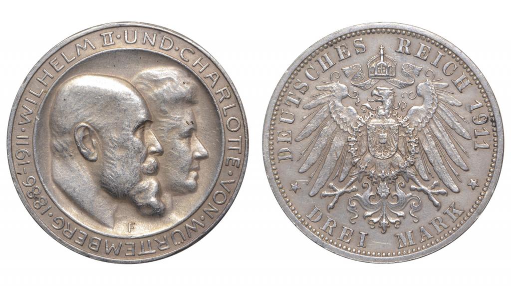 Германия. Вюртемберг. 3 марки 1911 г. Свадьба. (Р2437)