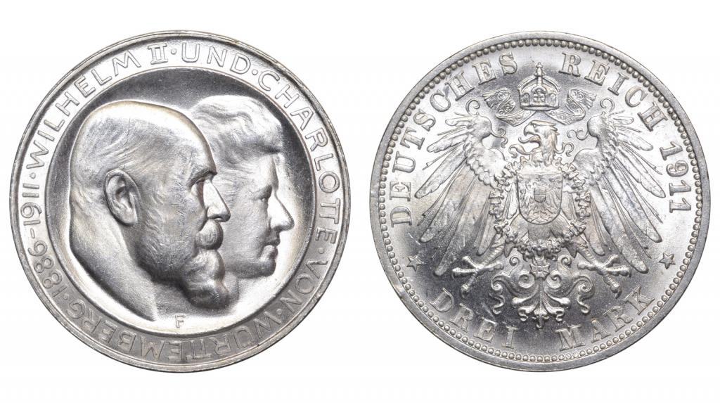 Германия. Вюртемберг. 3 марки 1911 г. Свадьба. (Р2435)