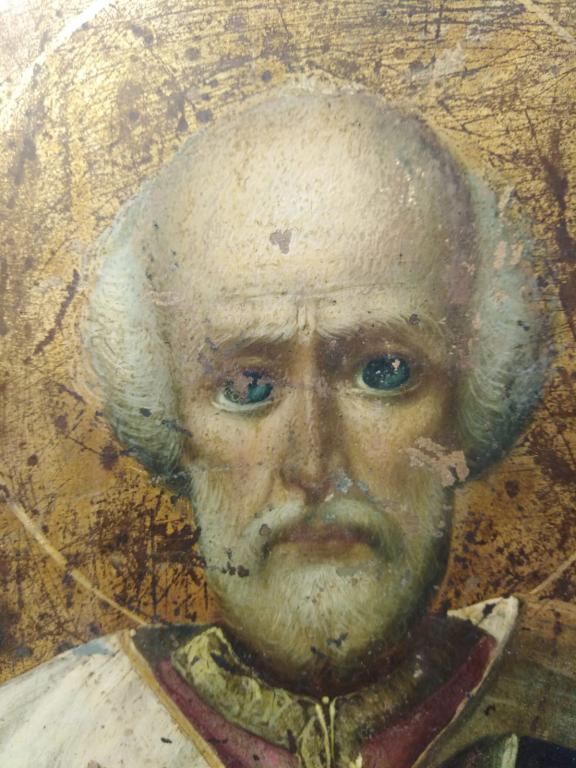 икона Николай Чудотворец, письмо на цинке , 19 век