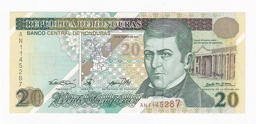 Гондурас Банкнота 20 лемпир 2000 год UNC (42222)