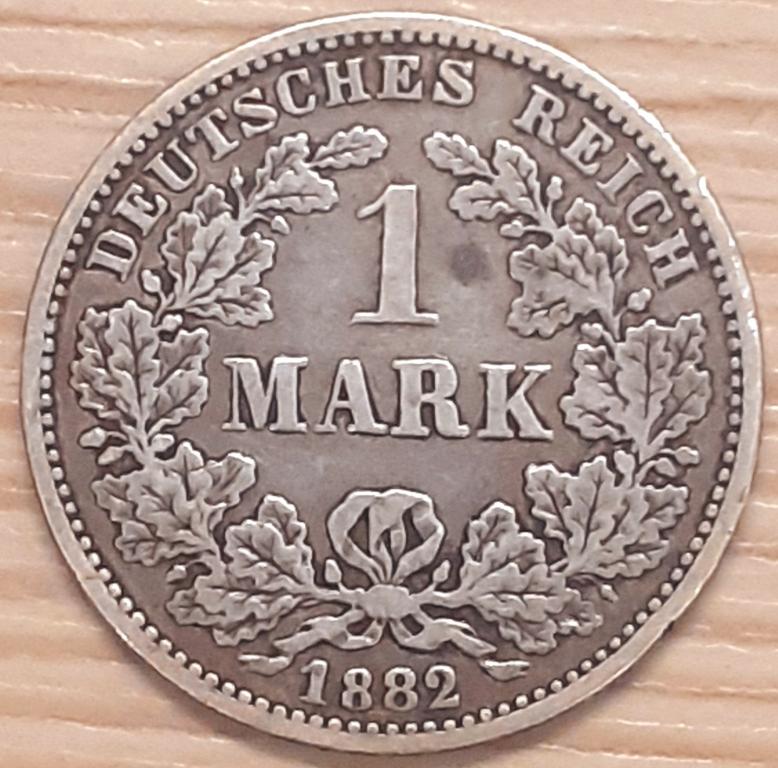 Германия 1 марка 1882 г. G. Серебро. ОРИГИНАЛ!  VF+