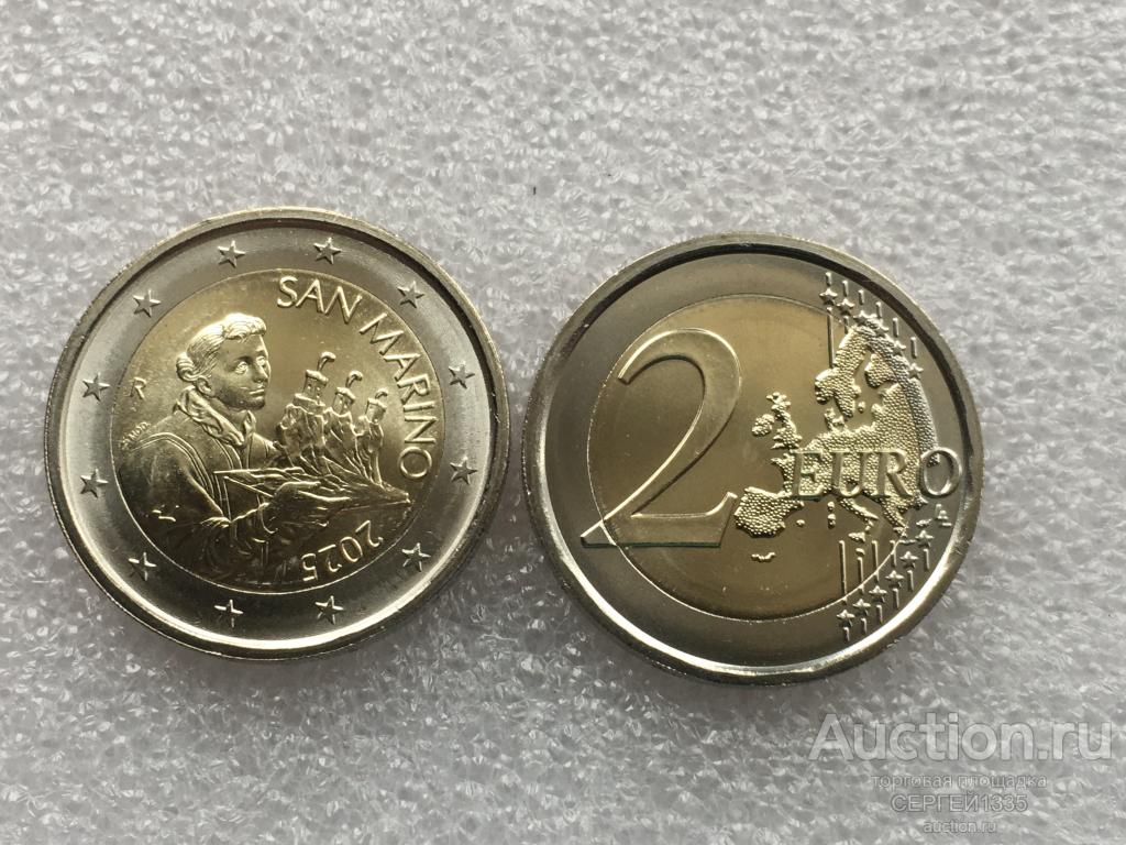 Сан-Марино 2 евро 2025 Святой Марин Регулярная Погодовка БИМЕТАЛЛ