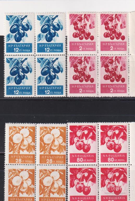 Болгария Чистые марки  в квартблоки Флора Фрукты 1956