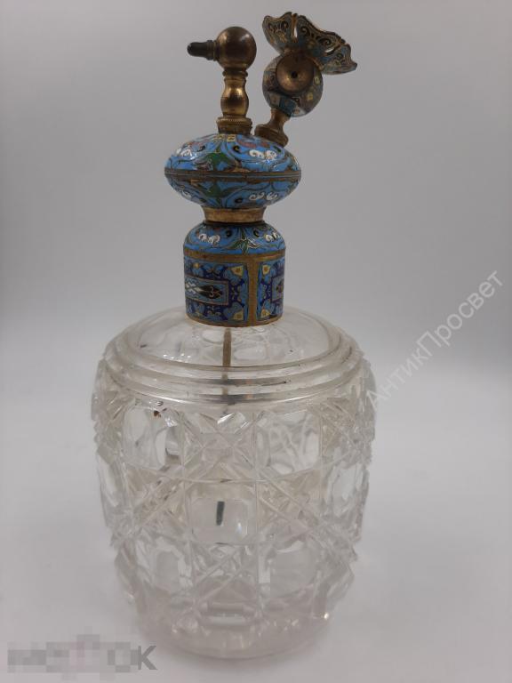 Флакон для духов с эмалью. Латунь, хрусталь, эмаль.  (Ч -Э1800)