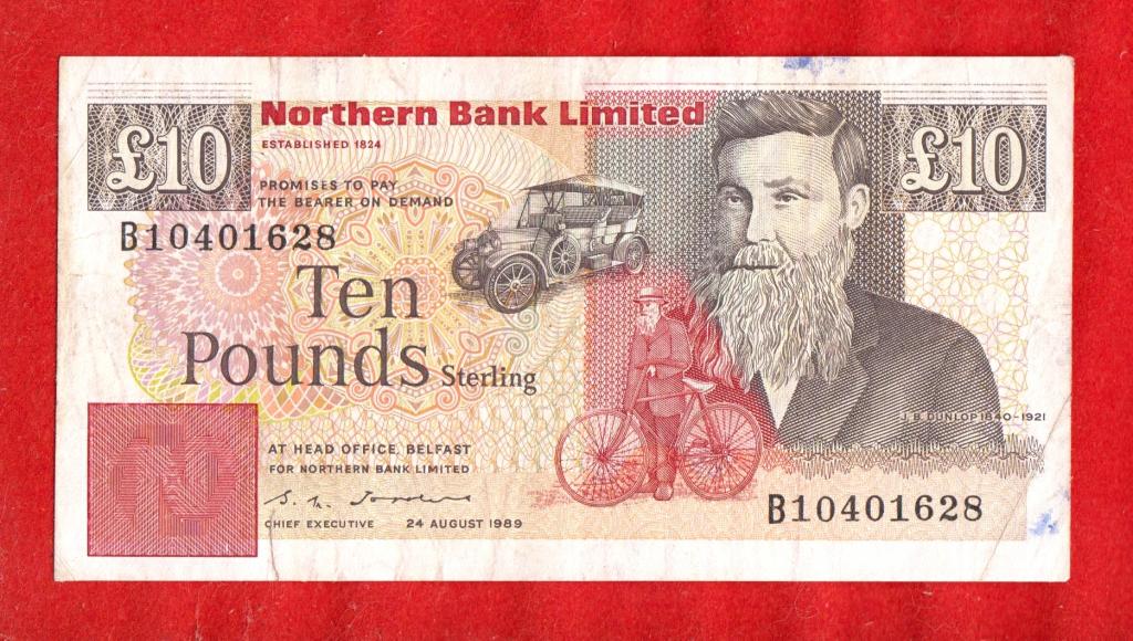 Северная Ирландия, Northern Bank, 10 фунтов стерлингов, 1989, B 10401628, РЕДКИЕ, RRR