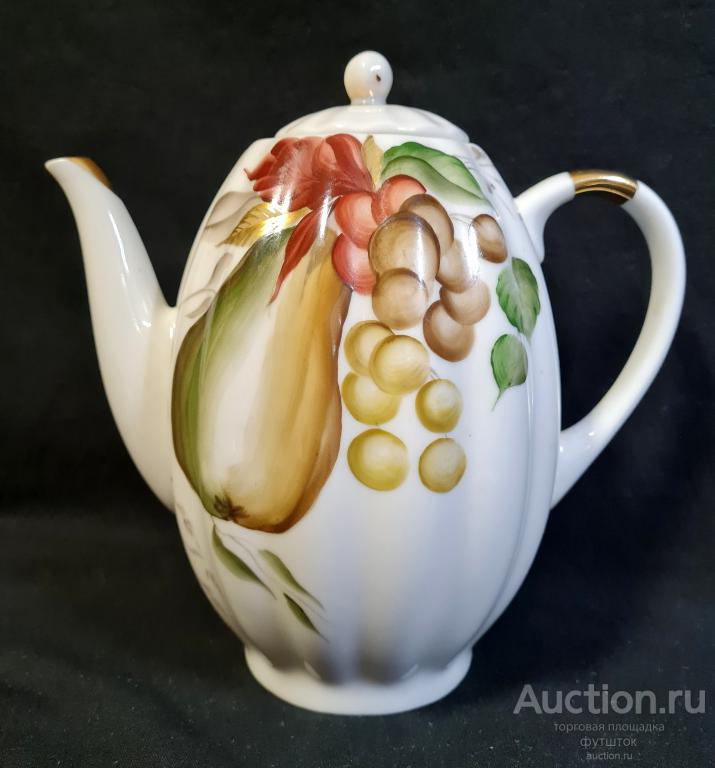 КОФЕЙНИК ИЗ СЕРВИЗА ФРУКТЫ ФАРФОР ЛФЗ СССР РУЧНАЯ РОСПИСЬ 🔸🔹🔸55 47