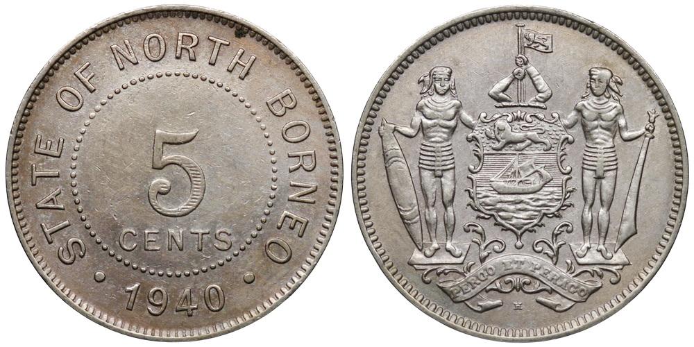 СЕВЕРНОЕ БОРНЕО 5 центов 1940 H Георг VI ННР AU Det.