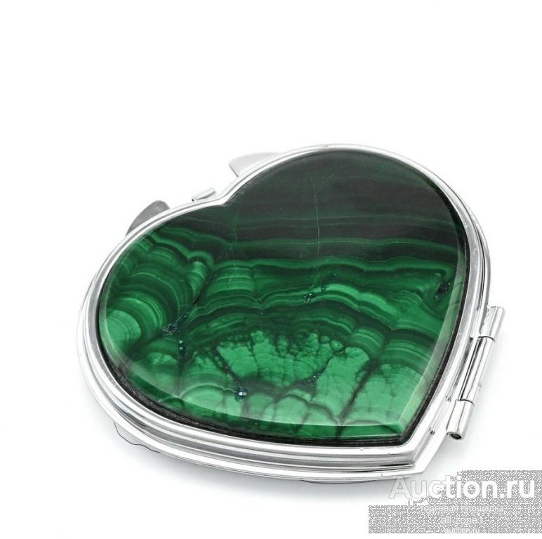 Зеркальце складное с накладкой из малахита, СЕРДЕЧКО AZRK-3200-701/ai