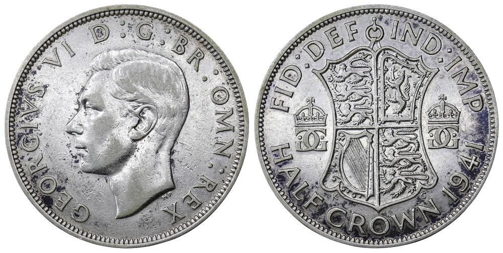 ВЕЛИКОБРИТАНИЯ 1/2 кроны 1941 Георг VI ННР XF45
