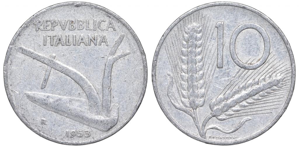Италия 10 чентезимо 1953 R алюминий 23-1237