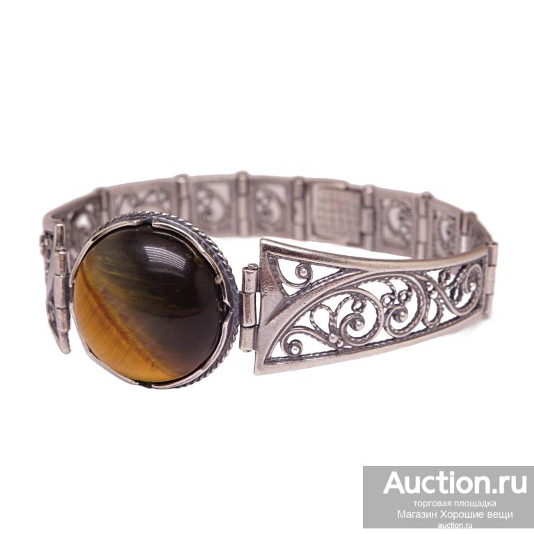 Браслет "Одели" тигровый глаз посеребрение скань классика 3853 Хорошие Вещи