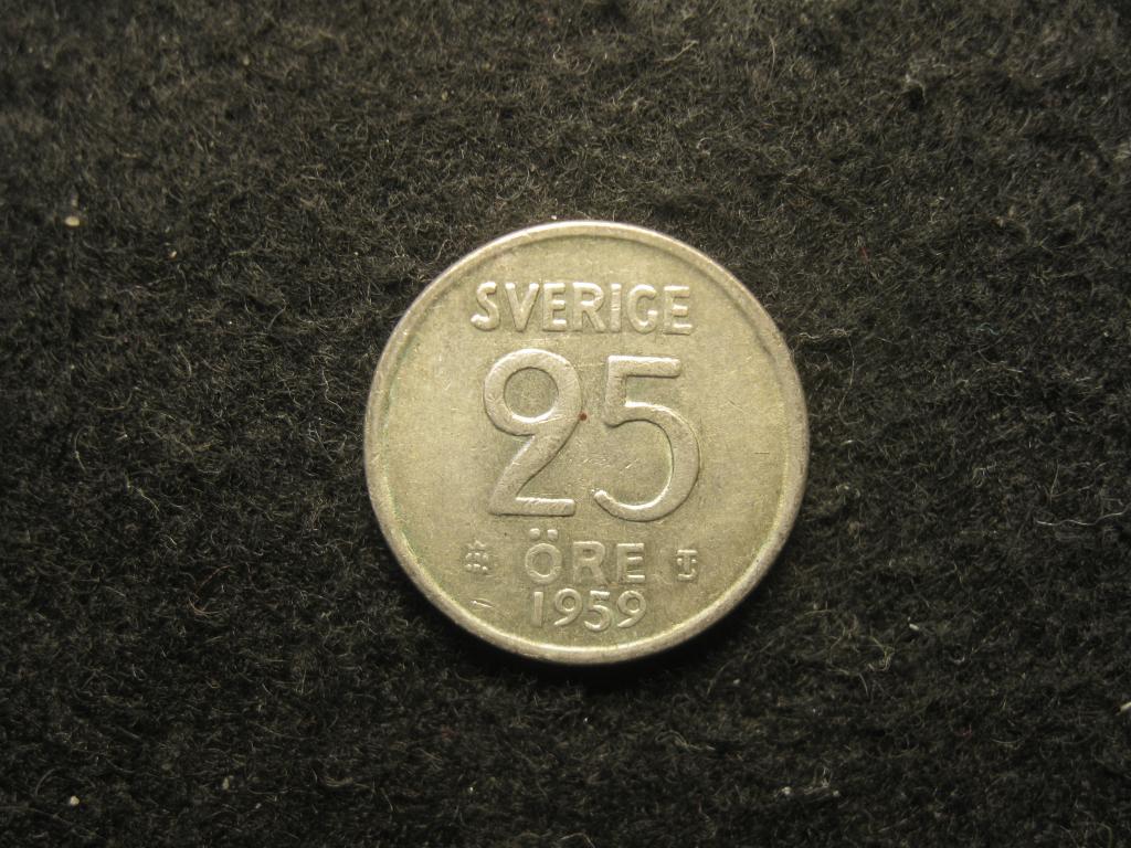 Швеция 25 эре, 1959 XF, серебро, корона (5.25)