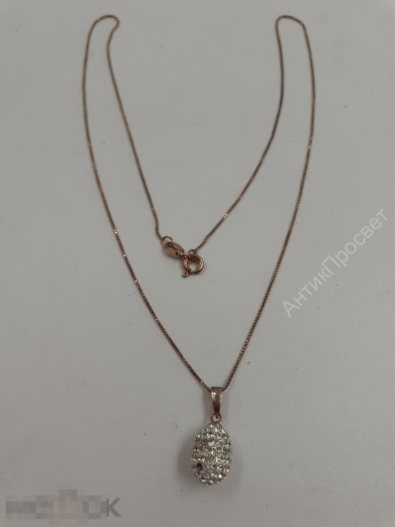 Цепочка с кулоном, подвеска. Серебро, 925 проба, стразы. (5998)