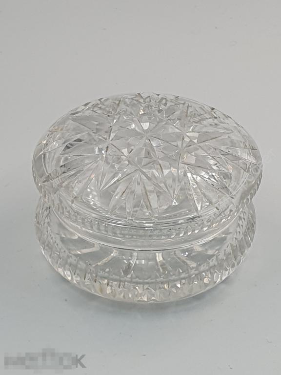Пудреница, шкатулка старинная. Хрусталь.   (М385)