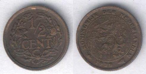 Монета Нидерланды 1/2 цента 1938 г. VF+
