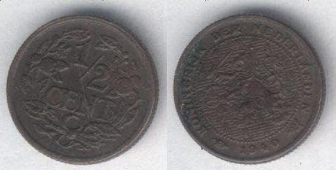 Монета Нидерланды 1/2 цента 1940 г. VF+