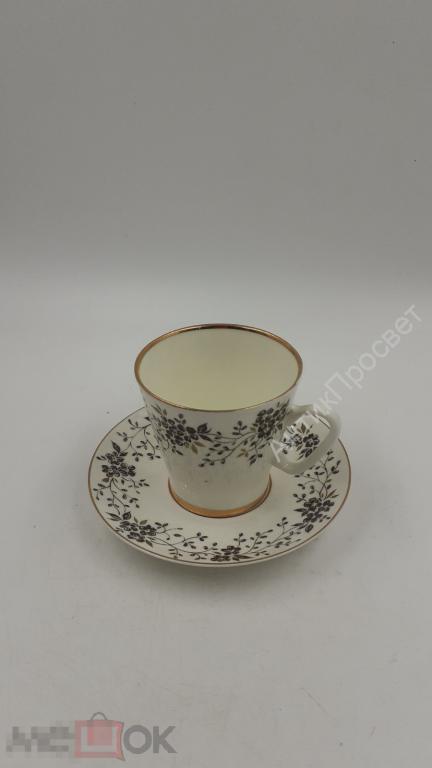 чайная, кофейная пара. ЛФЗ. Веточка с цветами.  (8937)