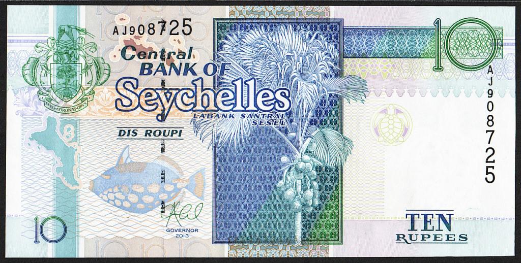 Сейшелы. 10 рупий. 2013г. UNC. Пресс. В1-4705