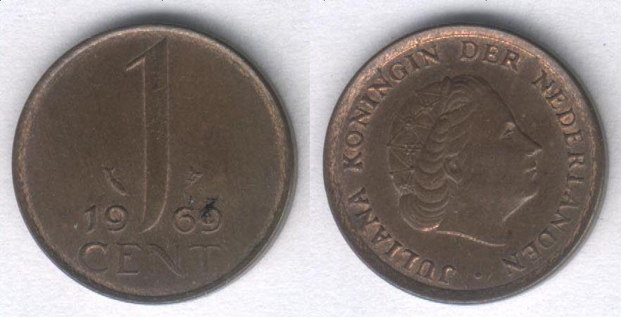 Монета Нидерланды 1 цент 1969 г. VF, рыба (1)