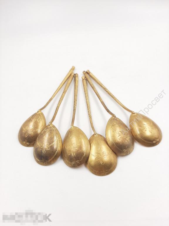 Шикарные чайные ложки. Киев, 1955г. Золочение. Серебро, 875 с головой.  (Ч)