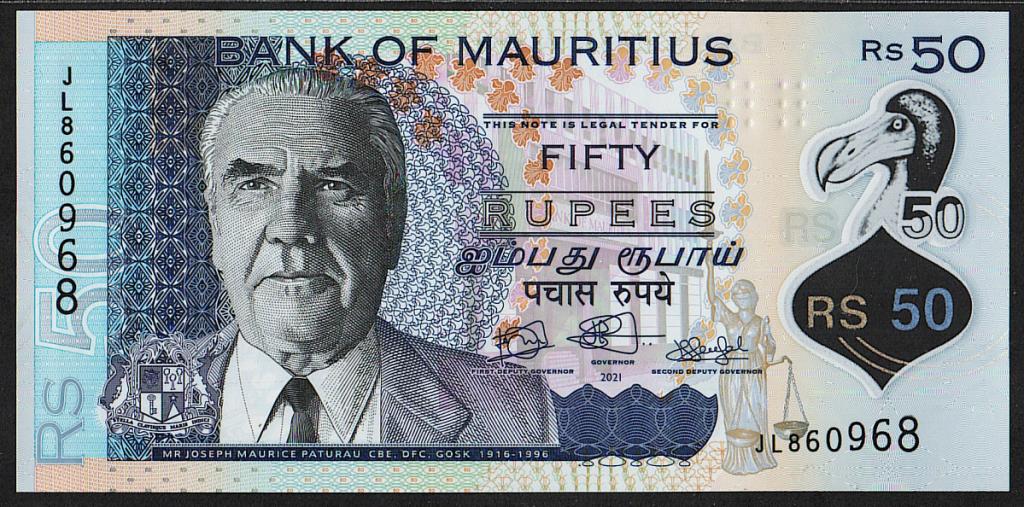 Маврикий. 50 рупий. 2021г. Полимер. UNC. В1-4728