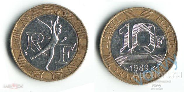 Франция 10 франков 1989 биметалл X140