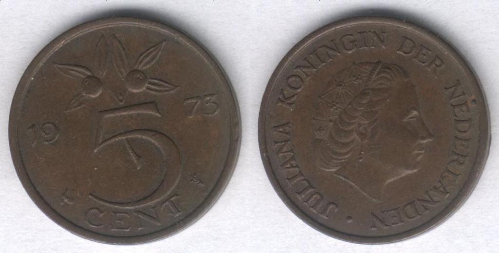 Монета Нидерланды 5 центов 1973 г. VF