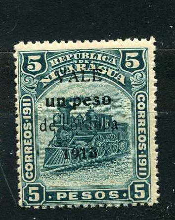 Никарагуа. Паровоз. Железнодорожный транспорт. Надпечатка. 1913.**