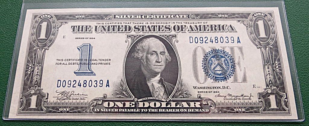 Банкнота 1 доллар США 1934 года silver certeficate FUNNY BACK