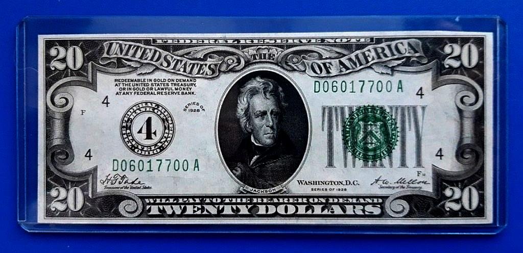 США 20 долларов 1928г  Plain FRBN Cleveland D 06017700 A