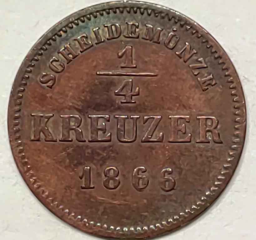 1/4  крейцера. ШВАРЦБУРГ-РУДОЛЬШТАДТ. 1866г