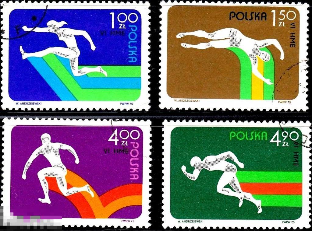 Польша - 1975 - Спорт - Чемпионат Европы. Легкая атлетика (Полная серия из 4 марок)