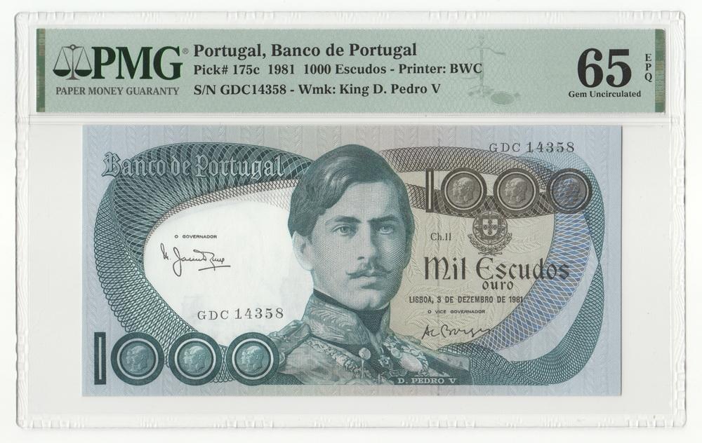 ПОРТУГАЛИЯ 1000 эскудо 1981 P175c UNC PMG 65 EPQ