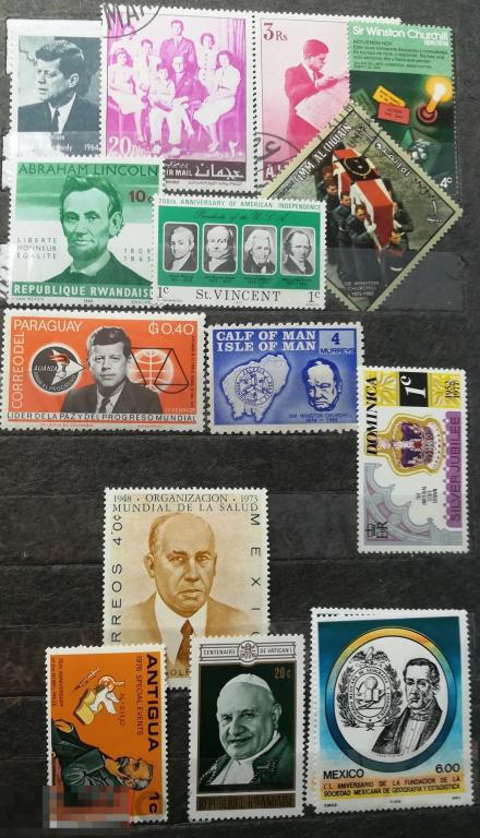 Коллекция из 13 марок  по теме  Политика История Правители Линкольн Черчилль Кенеди