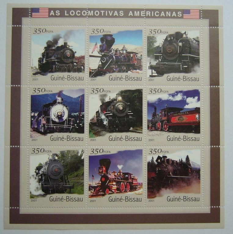 Гвинея-Биссау, 2001. (0105) Паровозы США (мл)