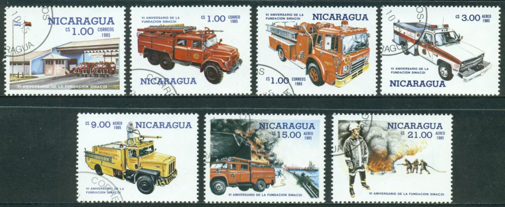 Nicaragua Никарагуа 1985 транспорт авто пожарные машины пожарники (полная) гашёные