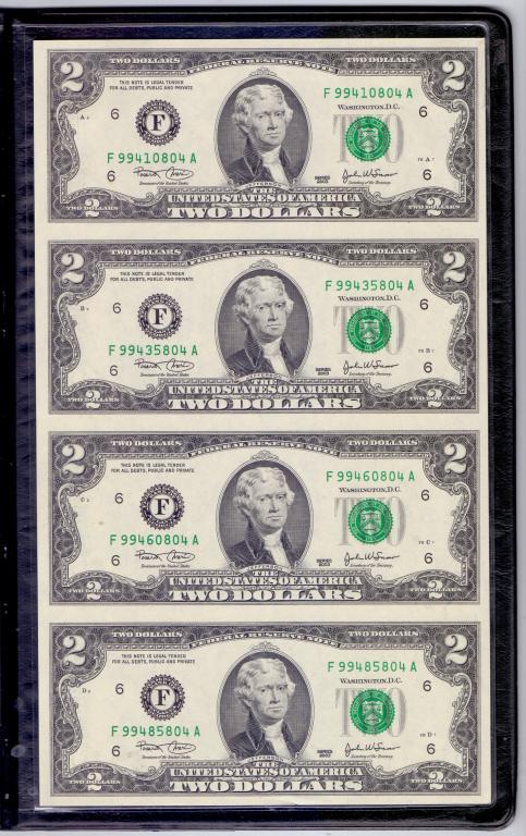2 ДОЛЛАРА США, ЛИСТ 4 ШТУКИ, БУКЛЕТ, 2005 ГОД  UNC