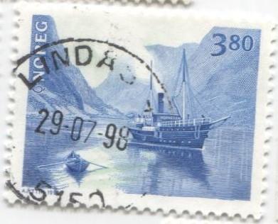 1998 Норвегия.Норден.Мореплавание.Пароход в шхерах 1м.гаш