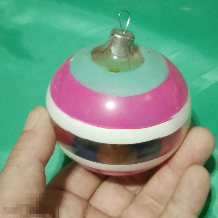 Елочная игрушка СССР шар полосатый