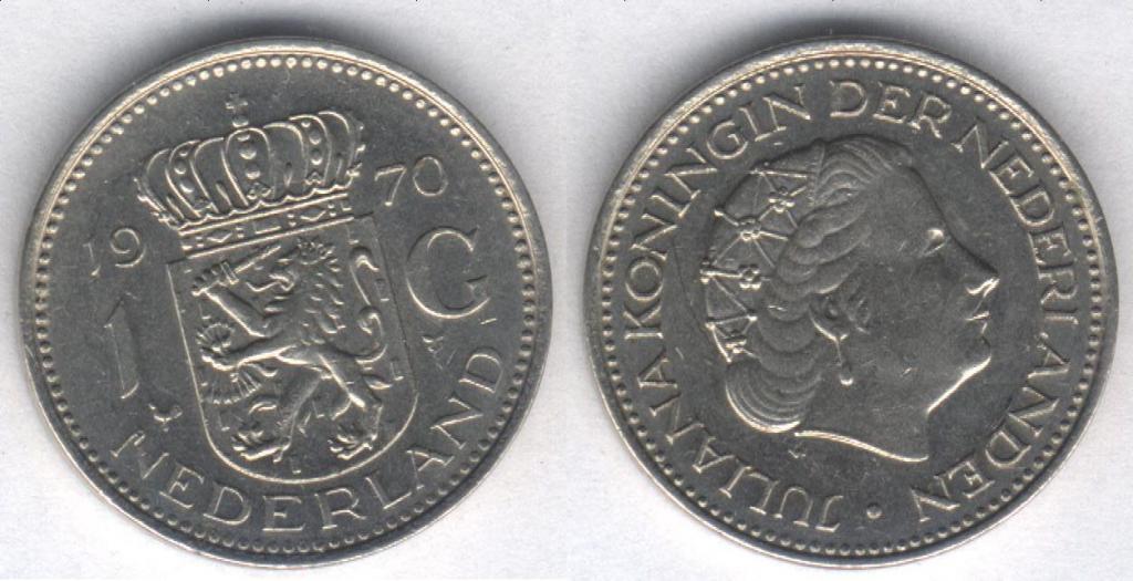 Монета Нидерланды 1 гульден 1970 г. XF