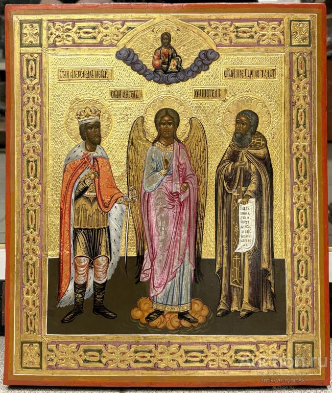 Икона Святые Александр Невский Ангел Хранитель и Сергий Радонежский