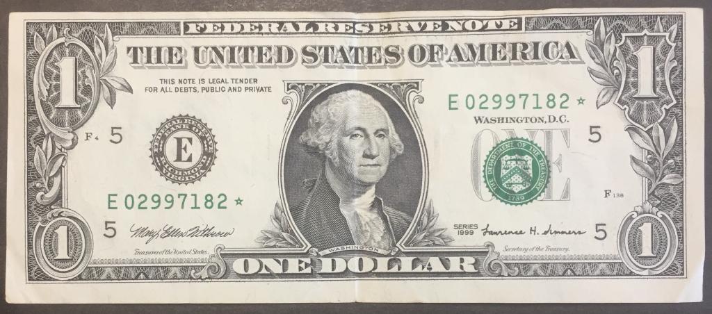 1 доллар 1999 год Е 02997182 * США замещение