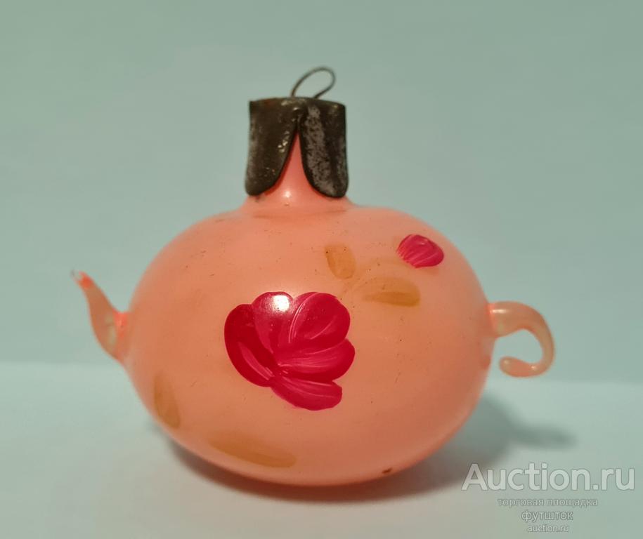 ИГРУШКА ЁЛОЧНАЯ СТЕКЛО СССР ЧАЙНИК РОСПИСЬ 🔸🔹🔸55 66к2