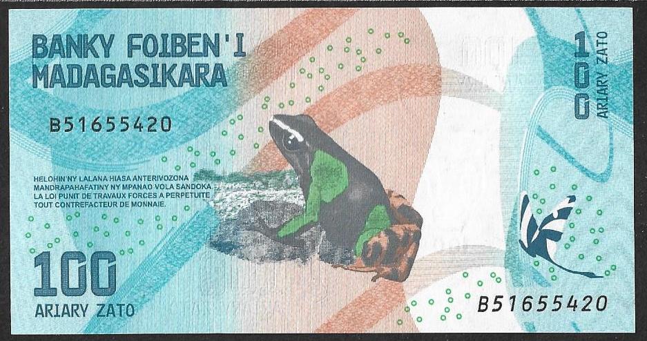 Мадагаскар. 100 ариари. 2017г. UNC. ПРЕСС. В1-3655