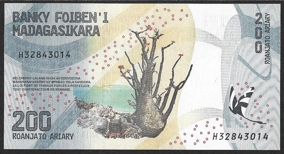 Мадагаскар. 200 ариари. 2017г. UNC. ПРЕСС. В1-3703