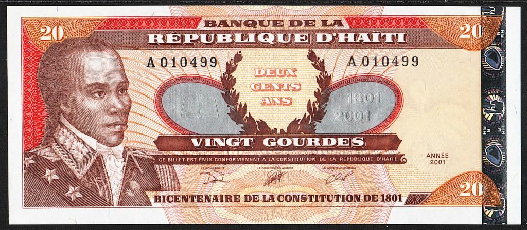 Гаити. 20 гурдов. 2001г. Серия А. UNC. ПРЕСС. В1-4834